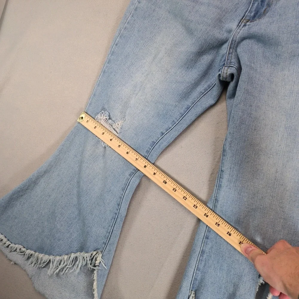 For The Republic Distressed Flare Jeans Womens 8 Frayed Torn Bell Bottom 32x28.5